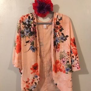 3/4 sleeve light floral cardigan